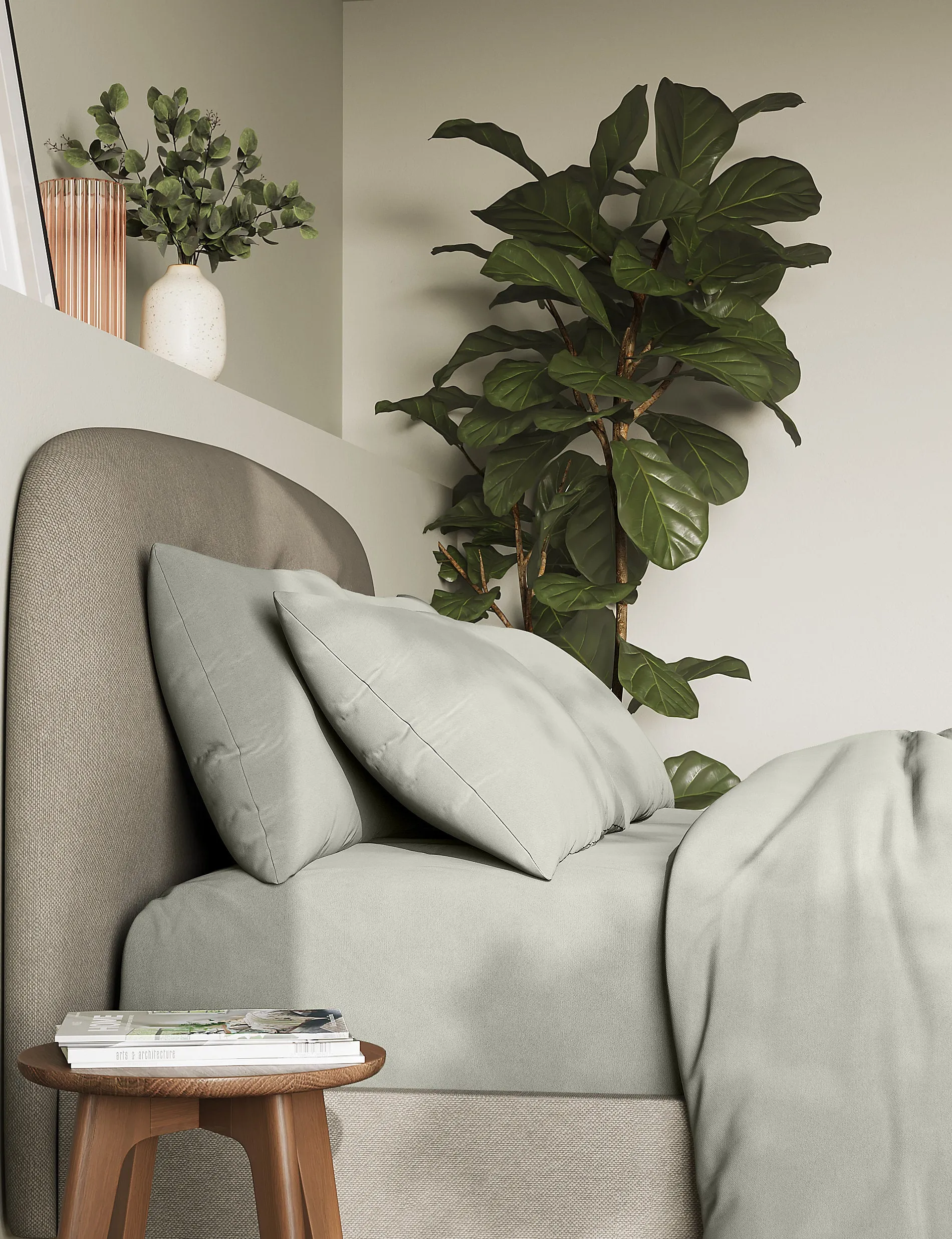2 Marks & Spencer 300 Thread Count Pure Cotton Pillowcases, Light Gray