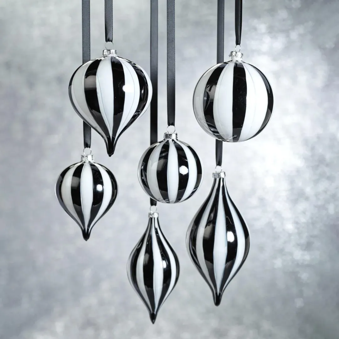 3.25" Twilight Black & White Stripe Glass Ornament