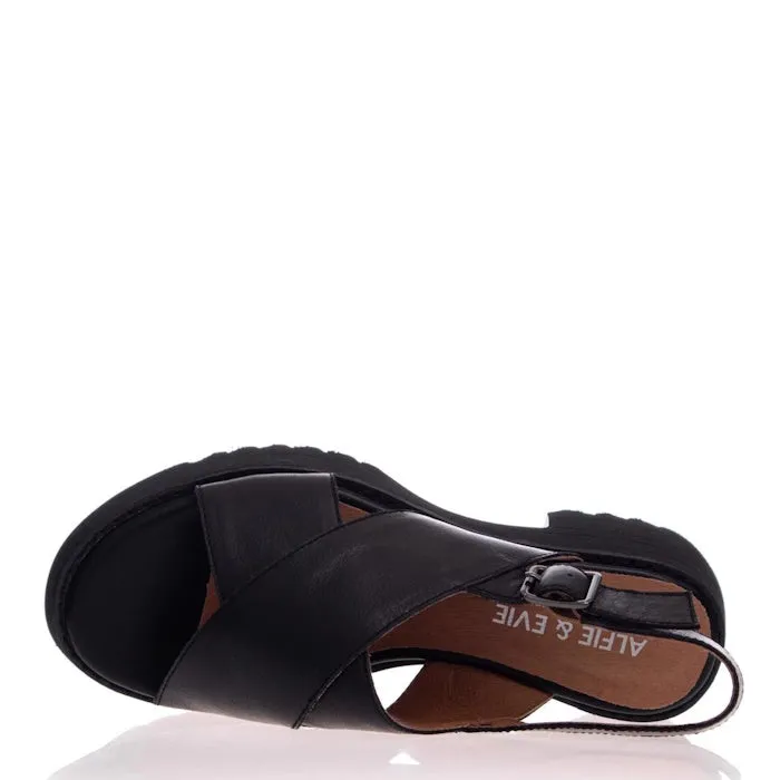 Alfie & Evie Lake Black Platform Leather Sandals