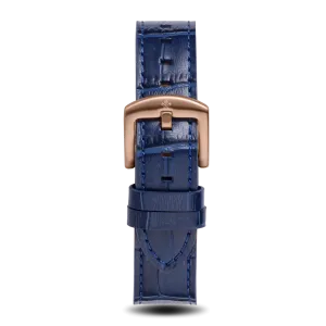 Blue Croc Pattern Leather Strap With Rose Gold Buckle - Prague Deluxe