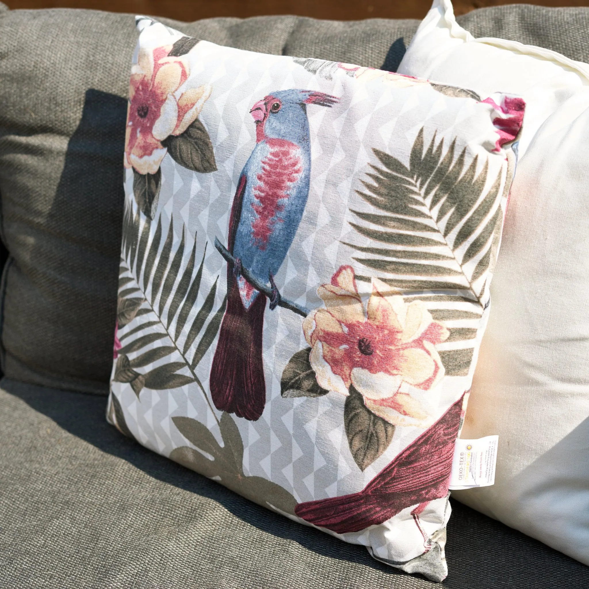 Blue Tropical Birds Outdoor Garden Cushion - 42 x 42cm