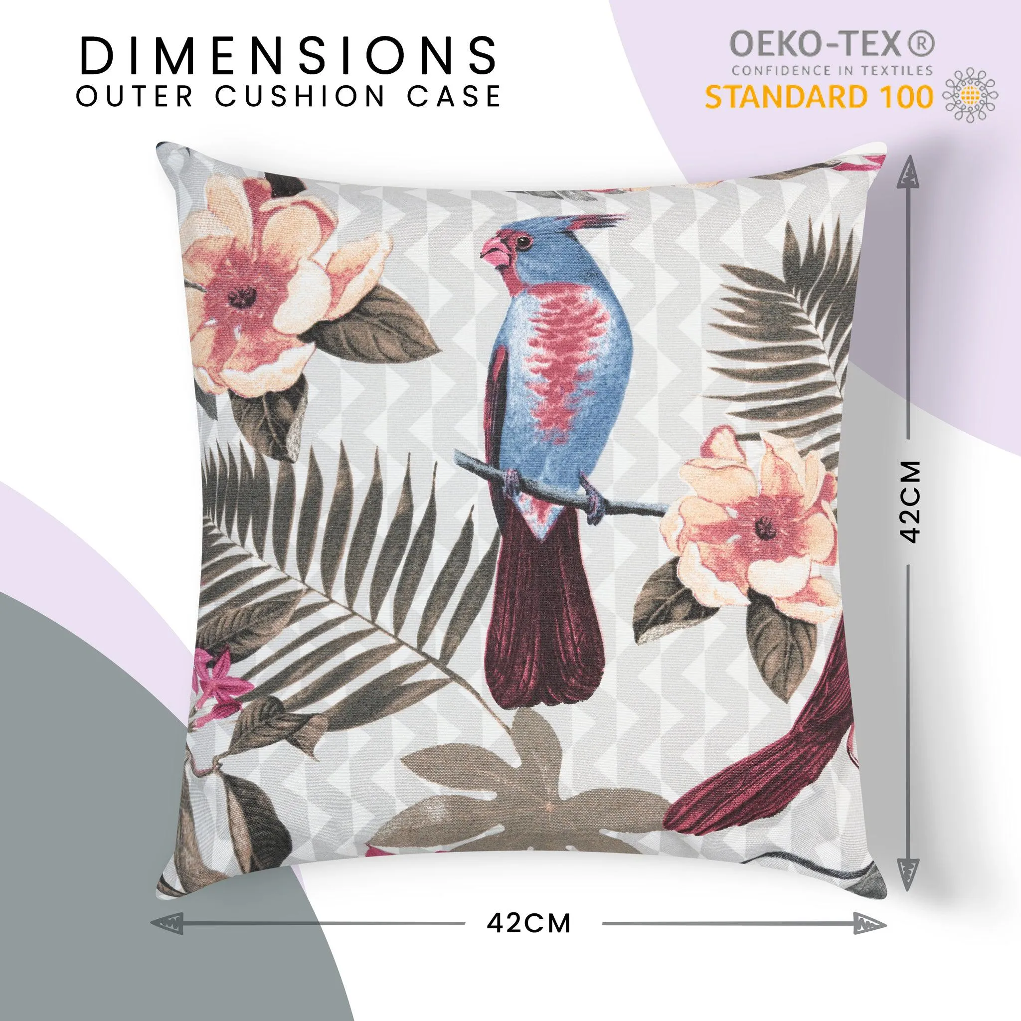 Blue Tropical Birds Outdoor Garden Cushion - 42 x 42cm