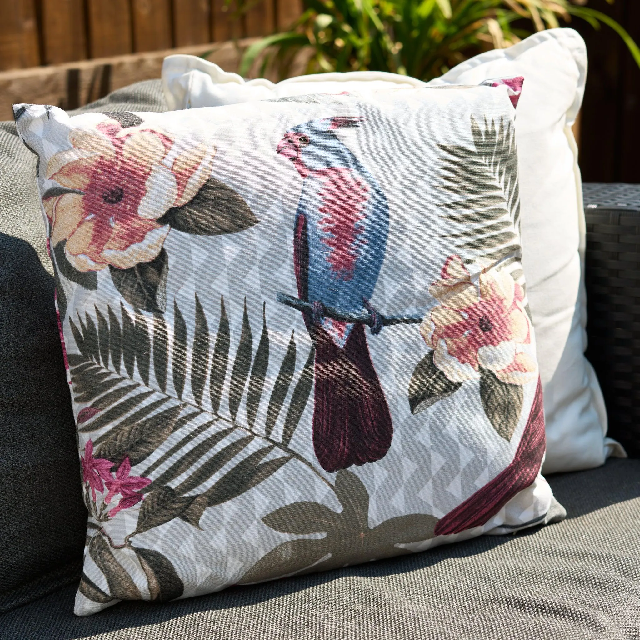 Blue Tropical Birds Outdoor Garden Cushion - 42 x 42cm