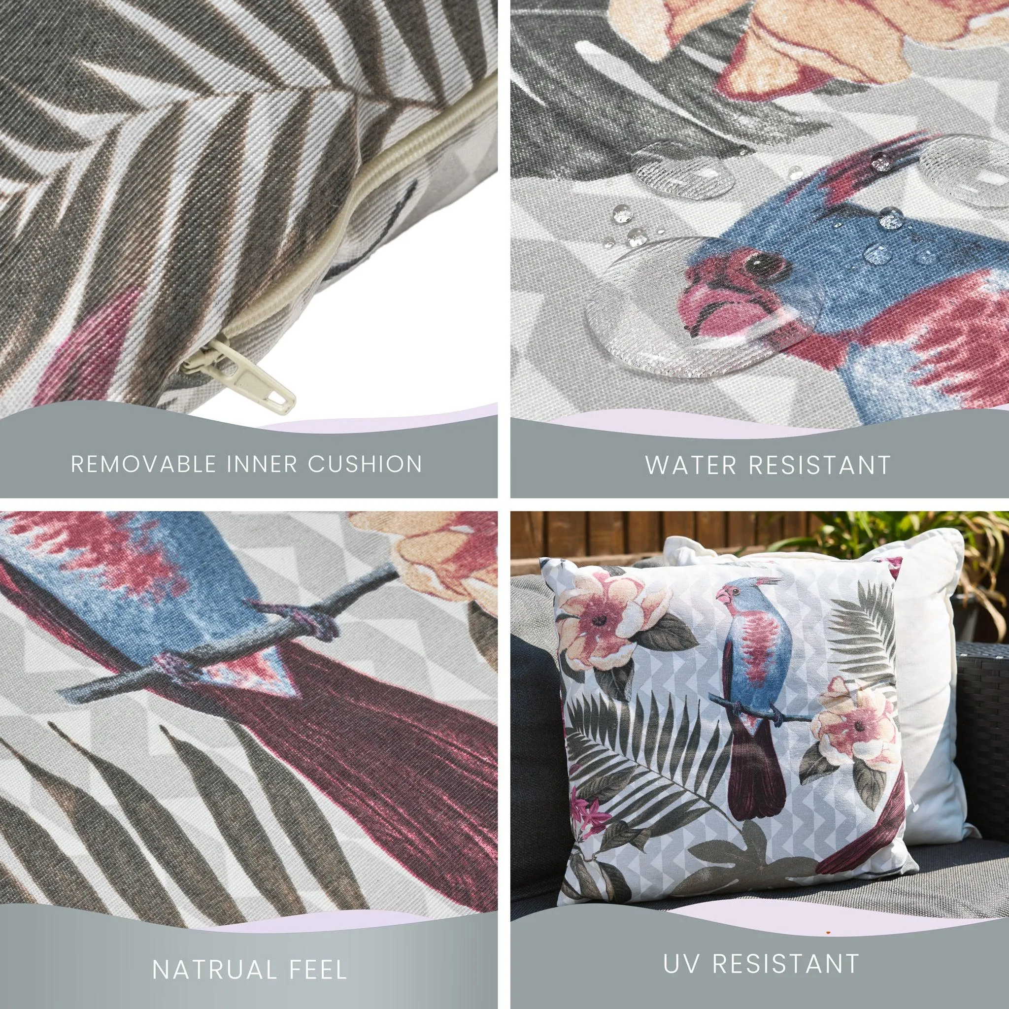 Blue Tropical Birds Outdoor Garden Cushion - 42 x 42cm