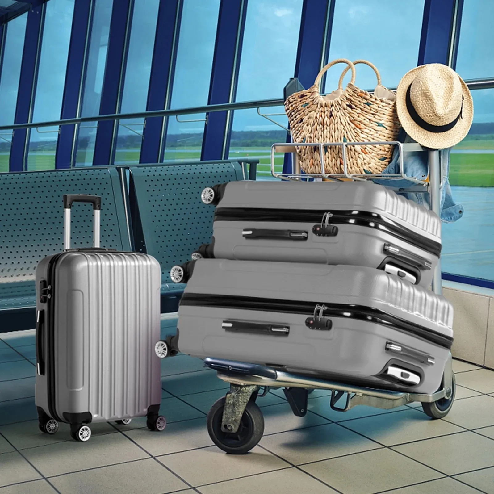 Brian Soft Shell Lightweight Expandable 360 Dual Spinning Wheels Combo Lock 28", 24", 20" 3 Piece Luggage Set