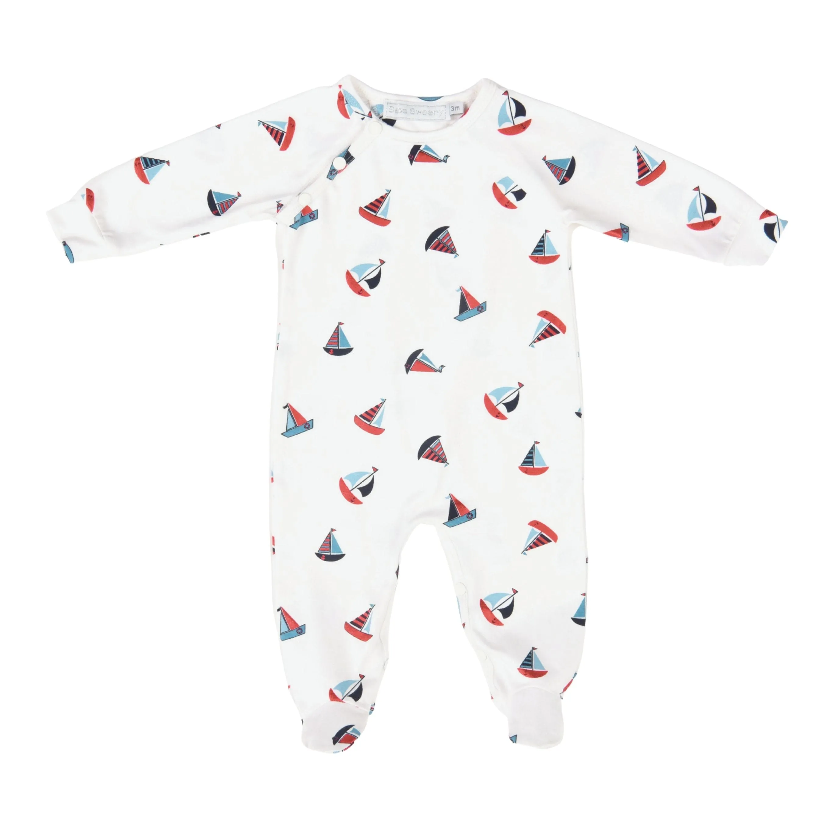 Erik | Boys White Boat Print Cotton Babygrow