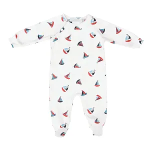 Erik | Boys White Boat Print Cotton Babygrow
