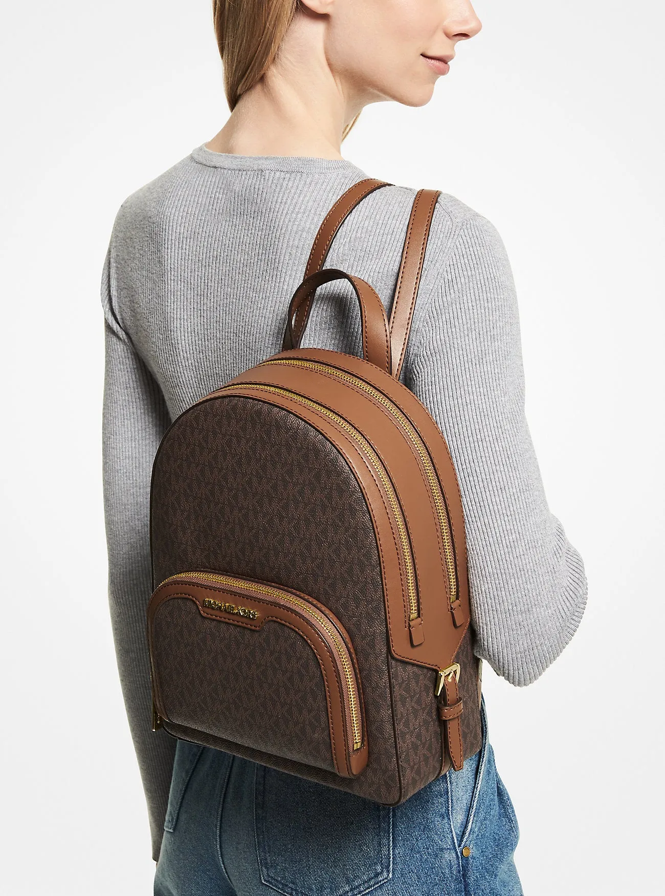 Jaycee Medium Michael Kors Logo Backpack, Brown