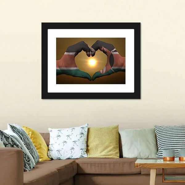 Kenya Flag On Hands Canvas Wall Art
