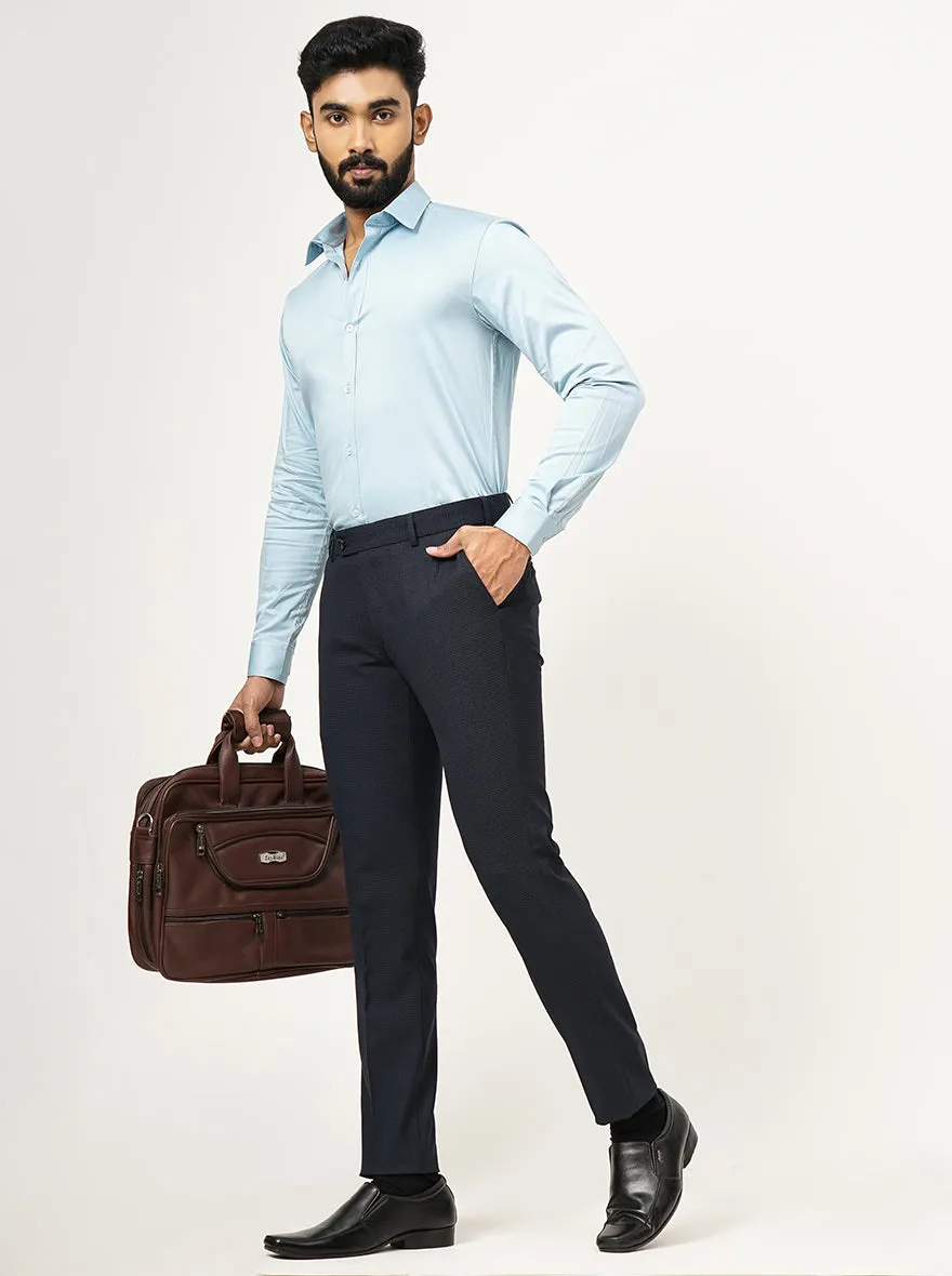 Navy Blue Checked Super Slim Fit Formal Trouser | JB Studio