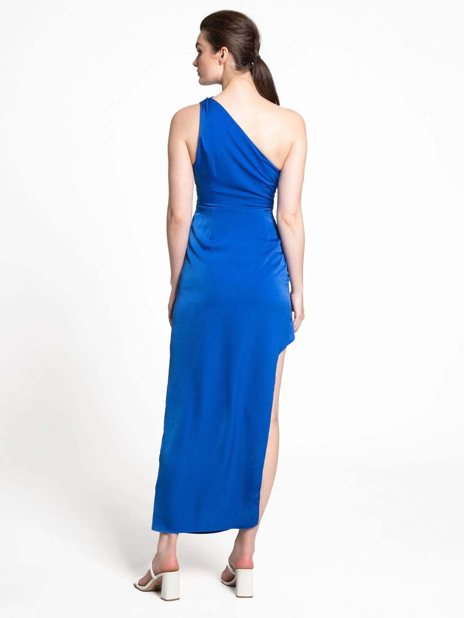 One-Shoulder Pleated Satin Midi Dress - Do Be