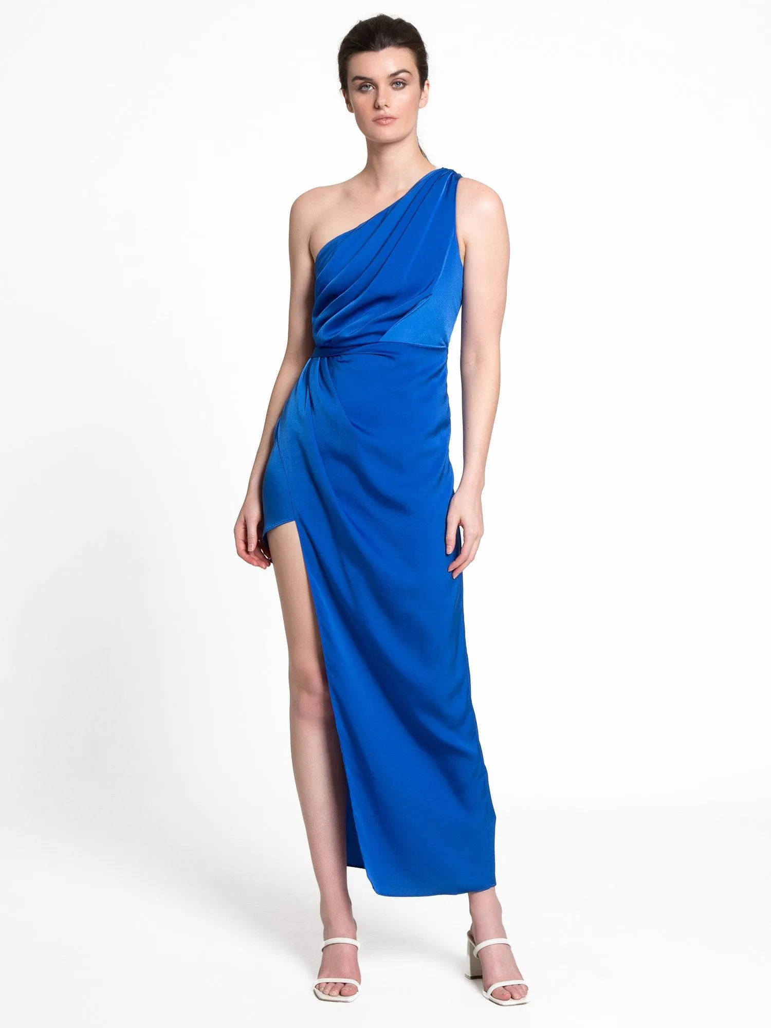 One-Shoulder Pleated Satin Midi Dress - Do Be