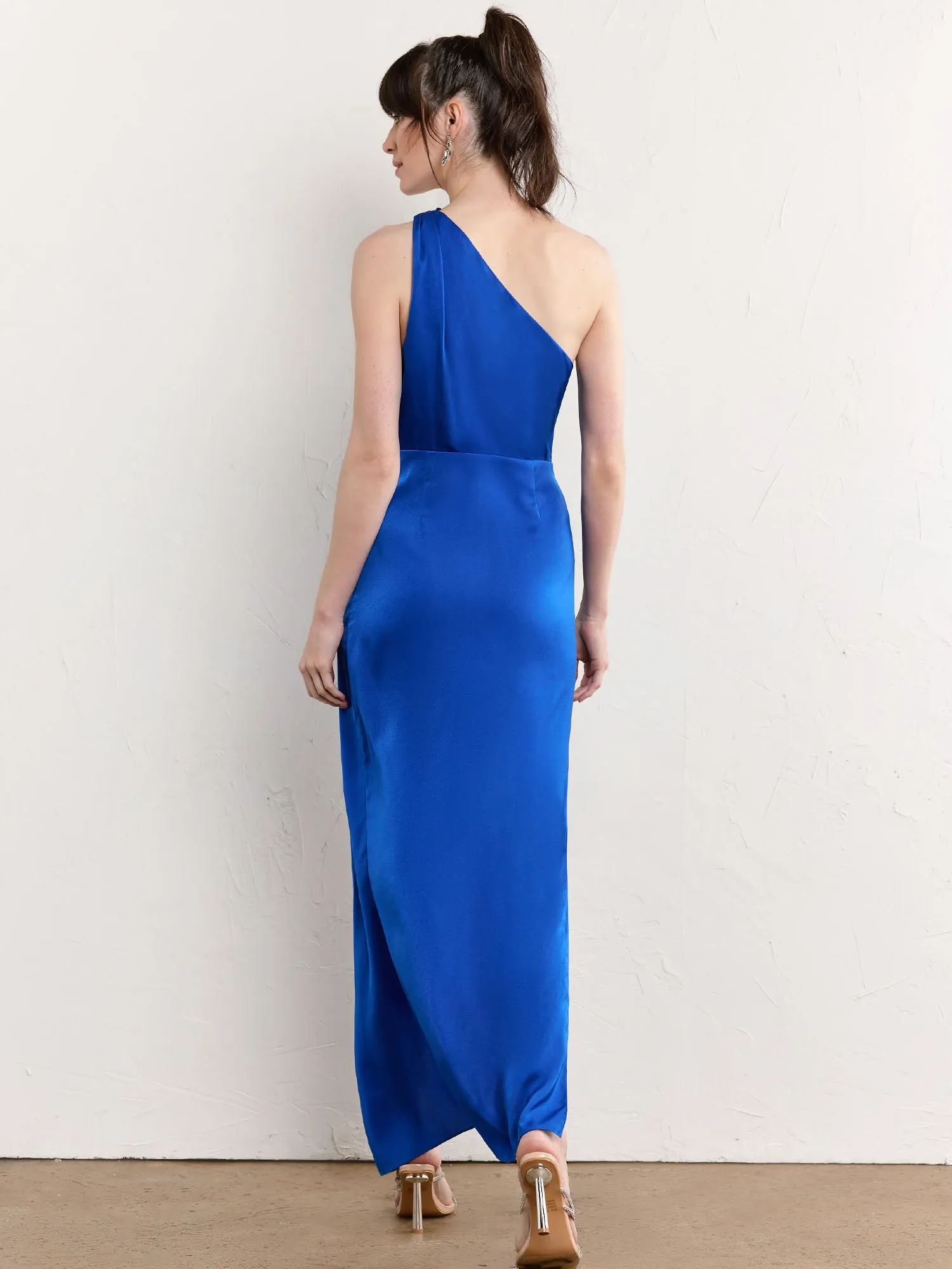 One-Shoulder Pleated Satin Midi Dress - Do Be