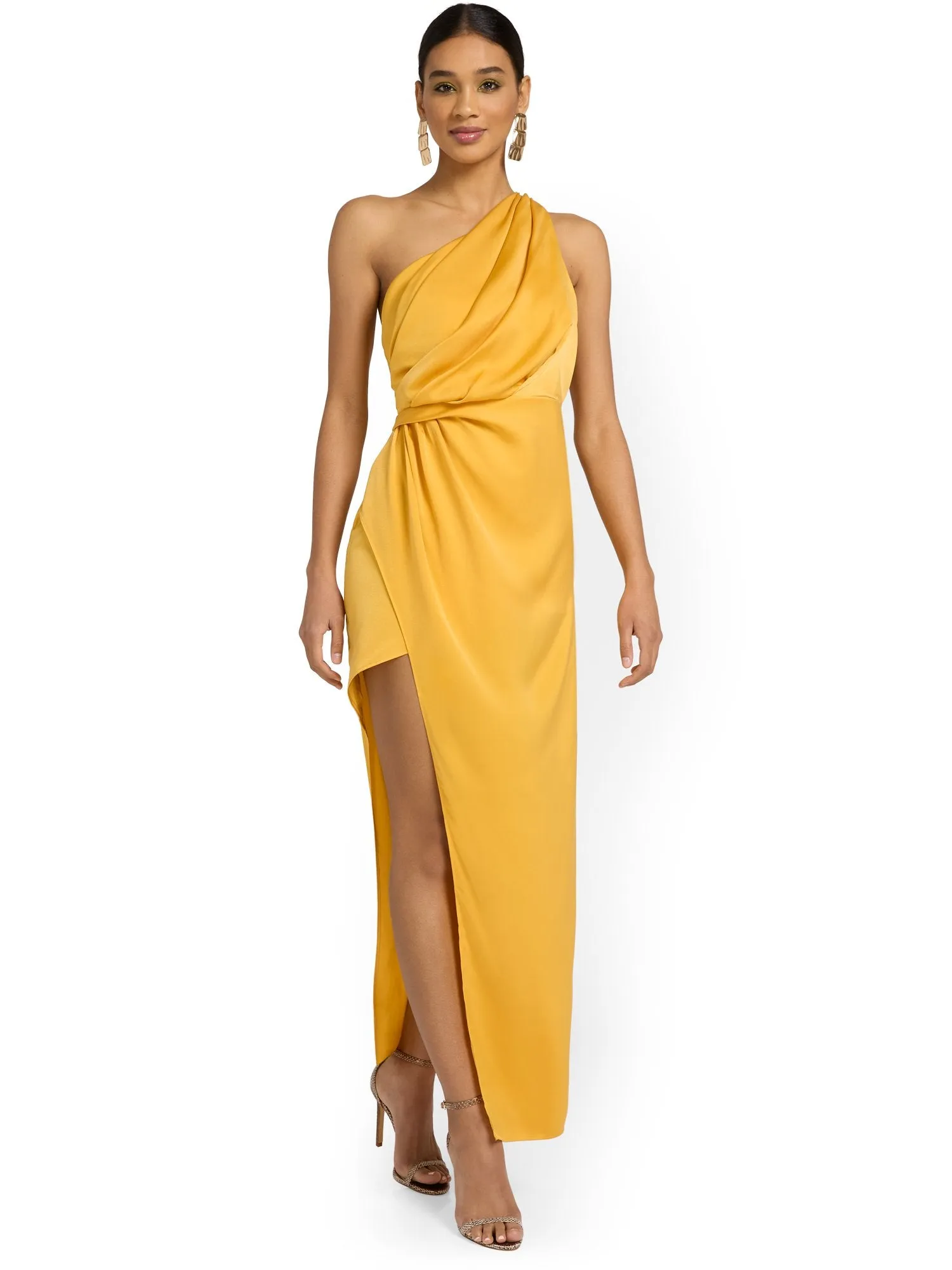 One-Shoulder Pleated Satin Midi Dress - Do Be
