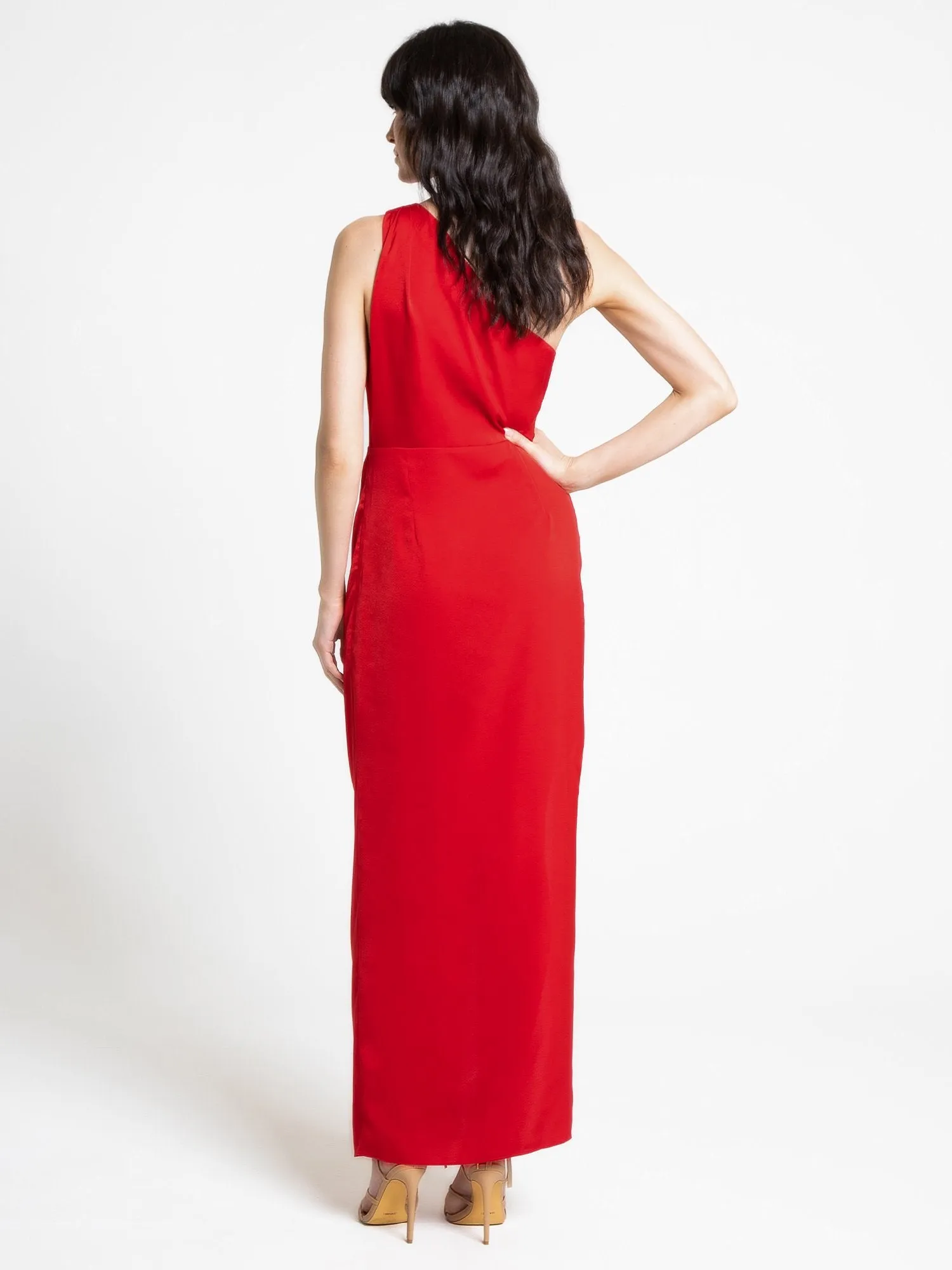 One-Shoulder Pleated Satin Midi Dress - Do Be