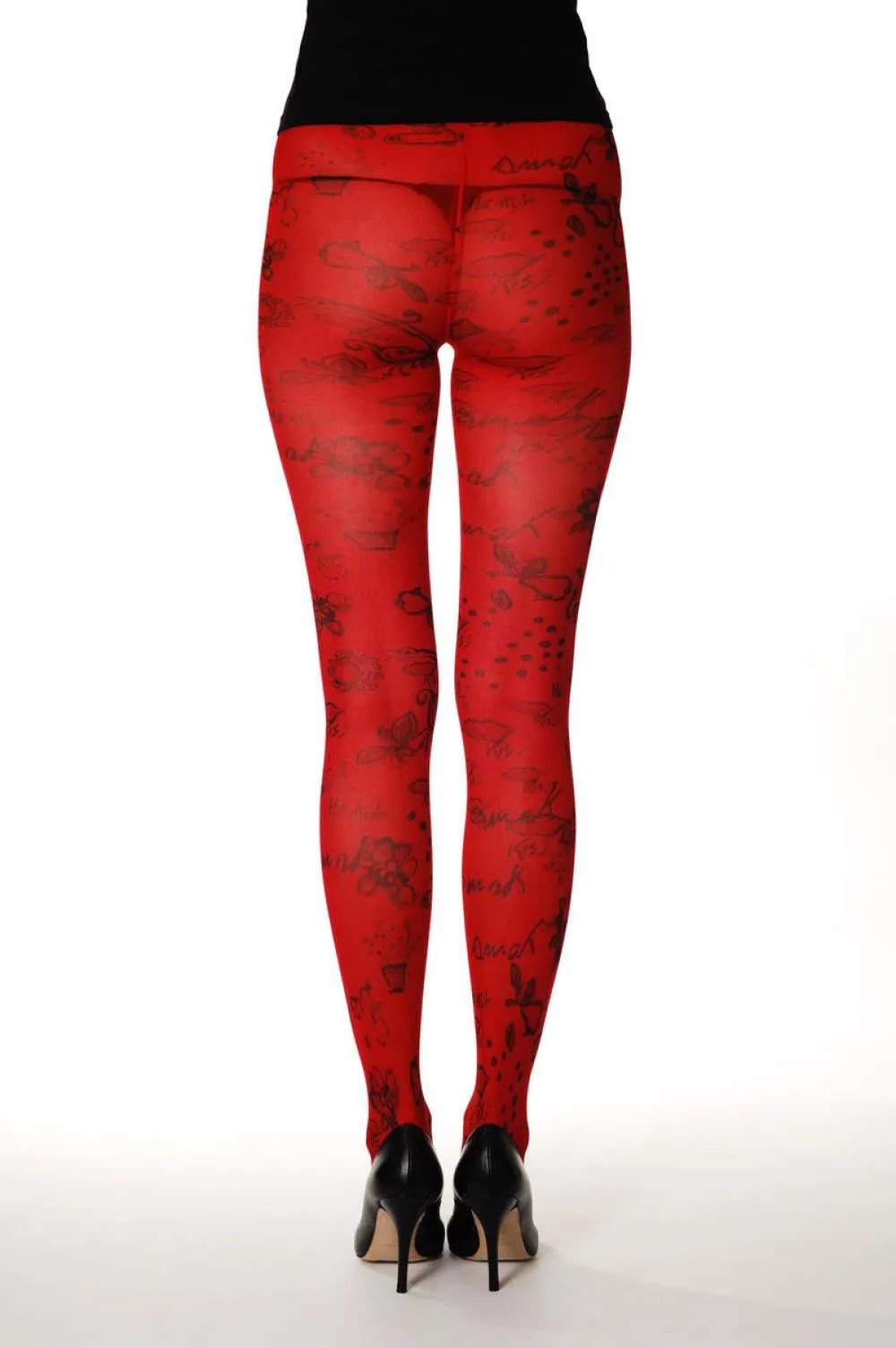 Red With Little Black Flowers & Lips