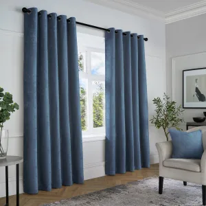 Textured Chenille Pair of Eyelet Curtains by Curtina in Navy