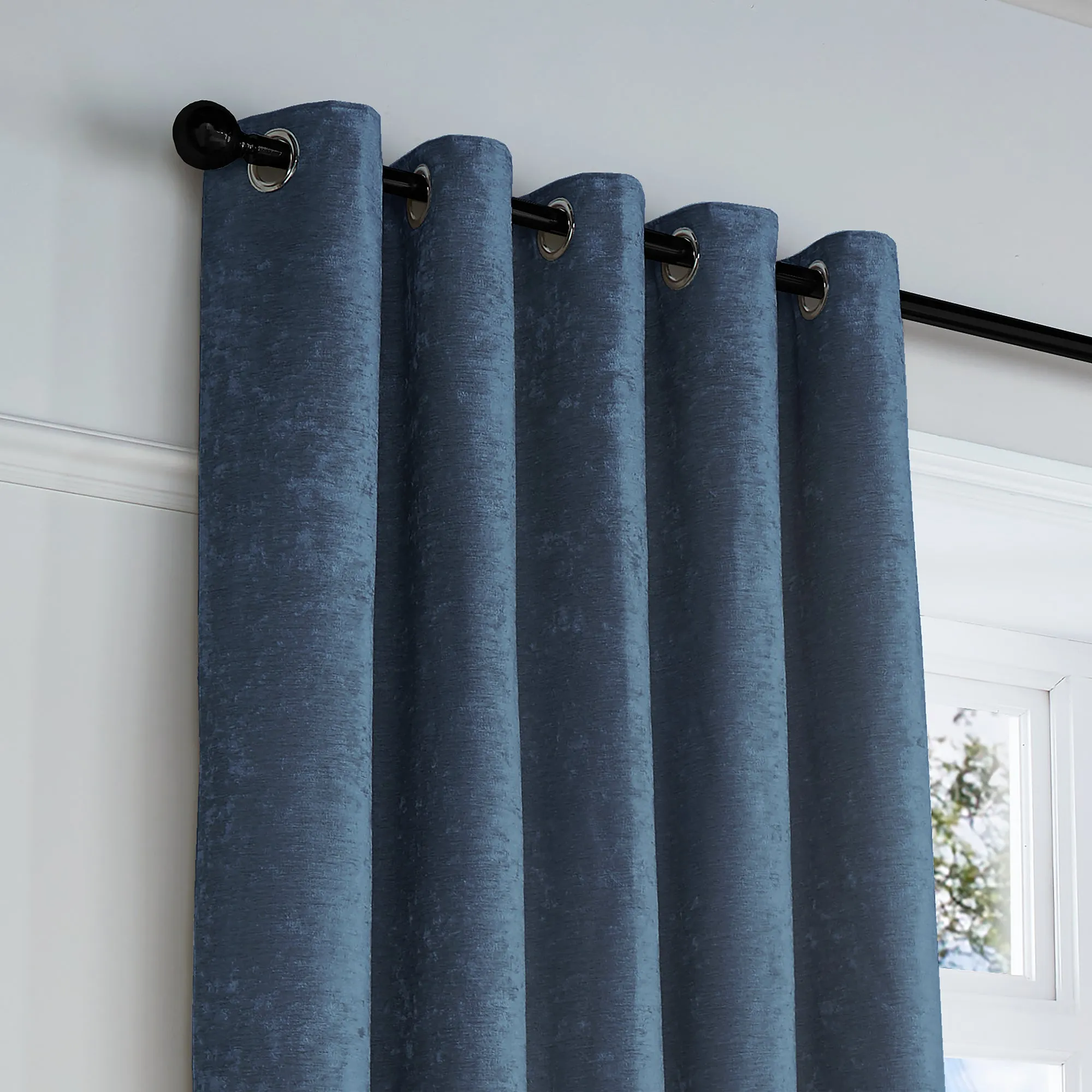 Textured Chenille Pair of Eyelet Curtains by Curtina in Navy