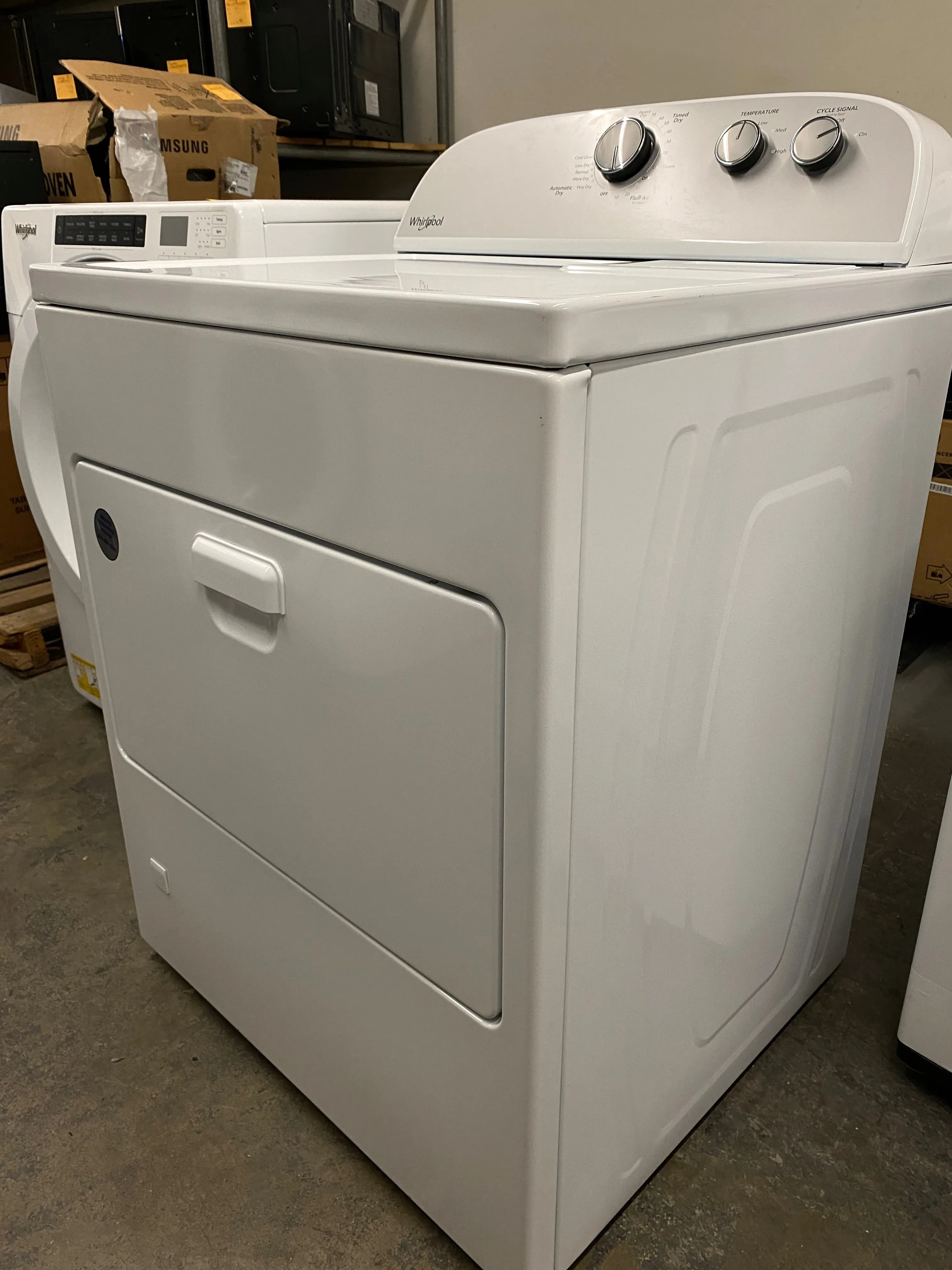 Whirlpool WGD4950HW 29 Inch Gas Dryer with 7.0 cu. ft. Capacity, AutoDry™, Wrinkle Shield™ Option, 14 Dryer Cycles, 3 Drying Temperatures, Hamper Door, Timed Dry, End-of-Cycle Signal, and Interior Light: White