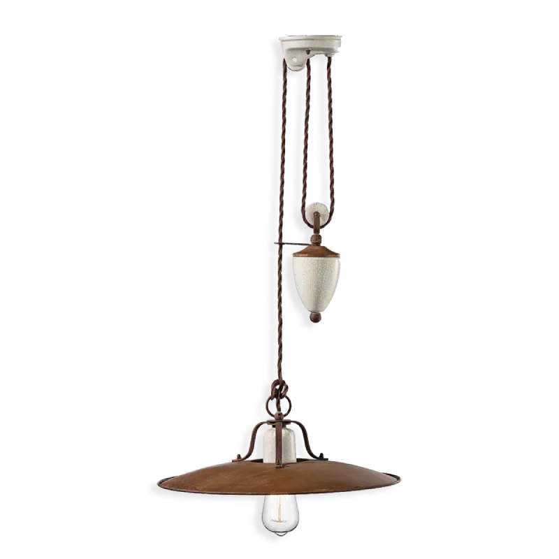 White and Rust Metal Pendant Light | Rise & Fall